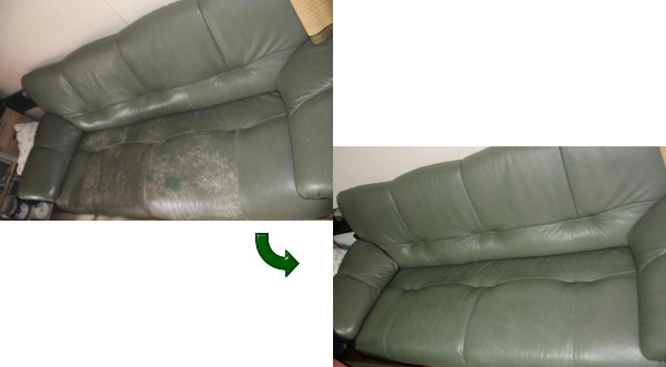グリーンのソファーの色補修